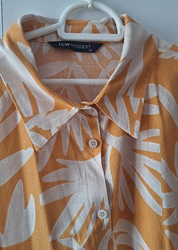 Sarı Desenli Bohem Kadın Keten Gömlek - Görsel 2