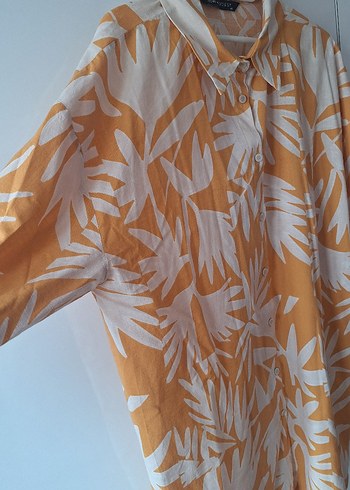 Sarı Desenli Bohem Kadın Keten Gömlek - Görsel 4