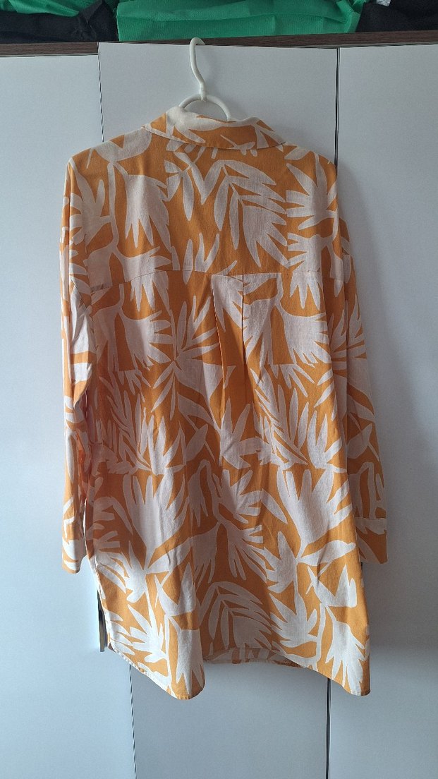 Sarı Desenli Bohem Kadın Keten Gömlek - Görsel 5