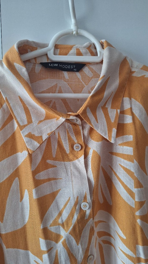 Sarı Desenli Bohem Kadın Keten Gömlek - Görsel 2