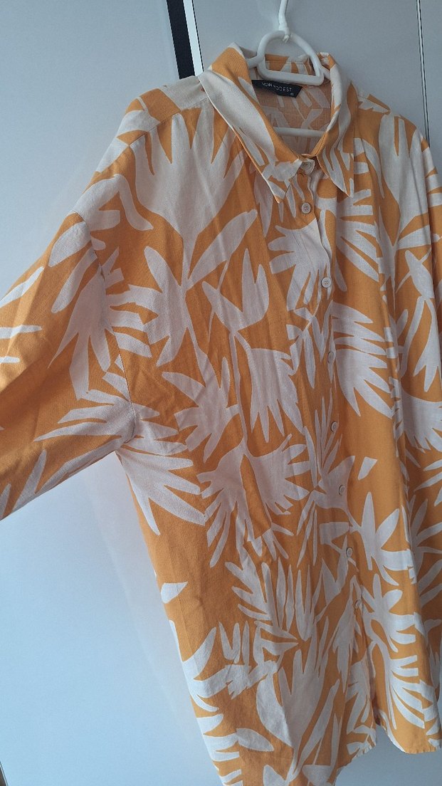 Sarı Desenli Bohem Kadın Keten Gömlek - Görsel 4