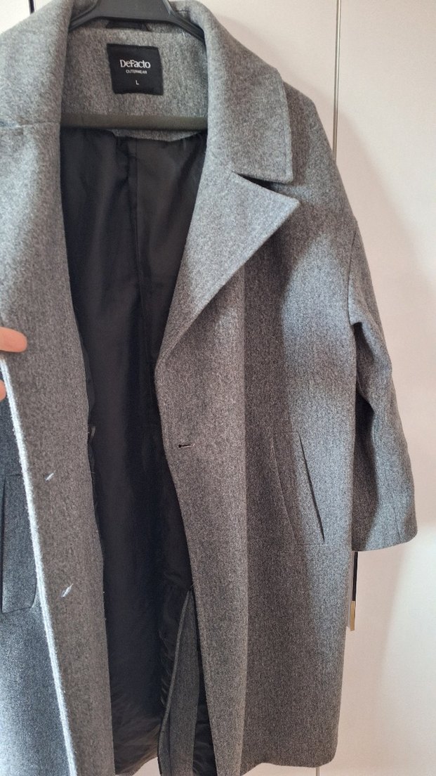 Gri Çift Düğmeli  Kaban - Görsel 4