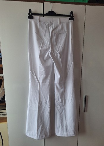 Beyaz Pilili Kadın Keten Pantolon - Görsel 5