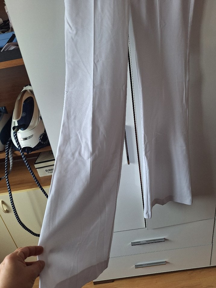 Beyaz Pilili Kadın Keten Pantolon - Görsel 2