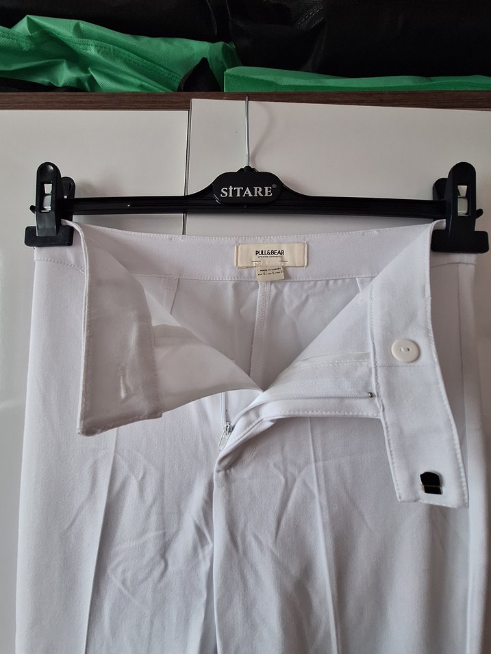 Beyaz Pilili Kadın Keten Pantolon - Görsel 3