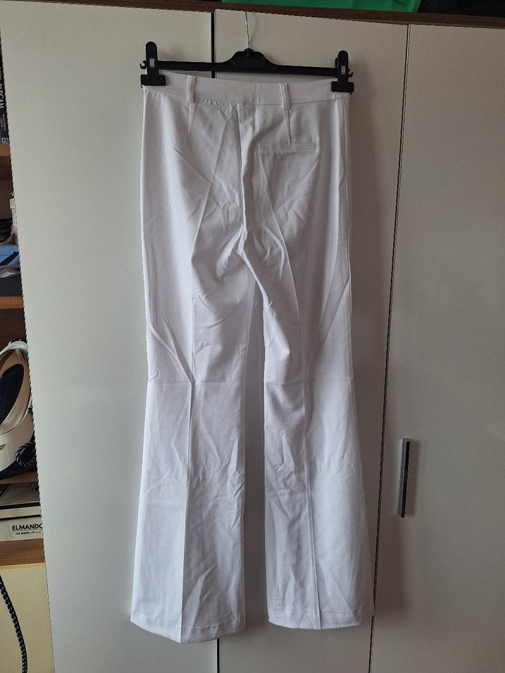 Beyaz Pilili Kadın Keten Pantolon - Görsel 5