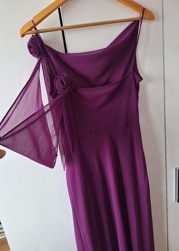 Mor Drapeli Uzun Abiye Elbise - Görsel 6