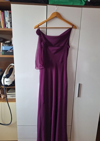 Mor Drapeli Uzun Abiye Elbise - Görsel 3