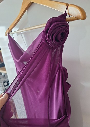 Mor Drapeli Uzun Abiye Elbise - Görsel 9