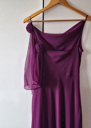 Mor Drapeli Uzun Abiye Elbise - Görsel 7