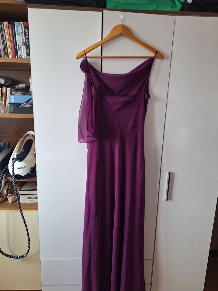 Mor Drapeli Uzun Abiye Elbise - Görsel 3