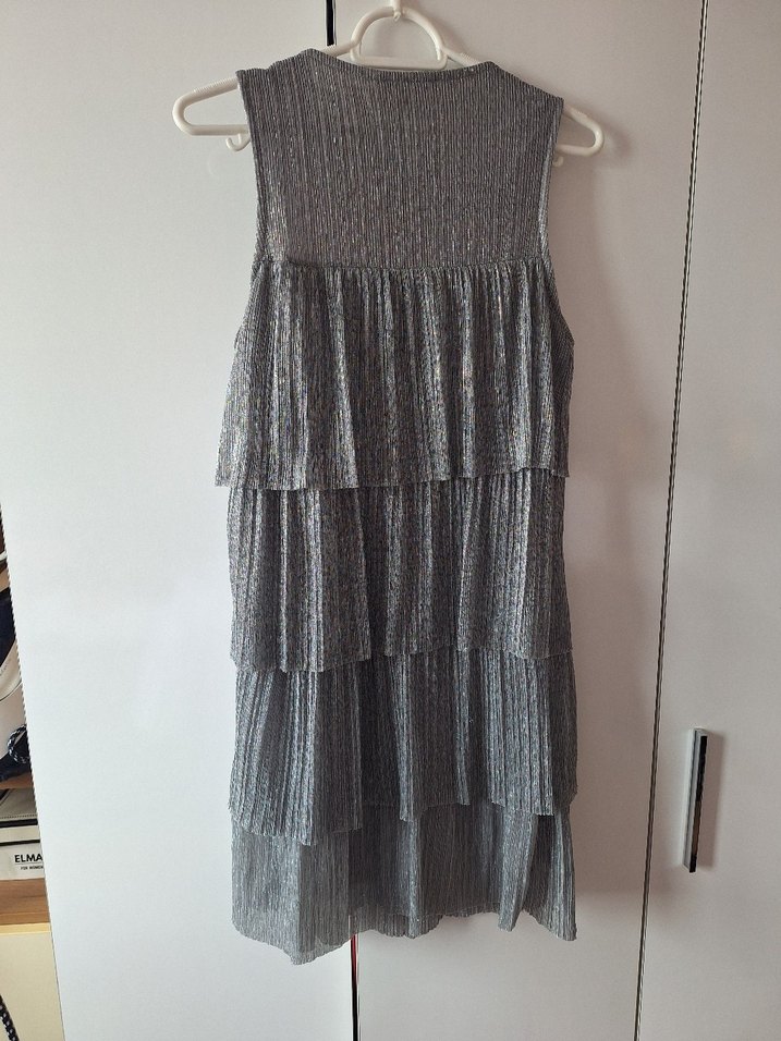 Gri Pilili Midi Bohem Elbise - Görsel 4