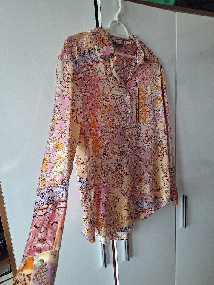 Bohem Çok Renkli Düğmeli Uzun Kollu Gömlek - Görsel 5