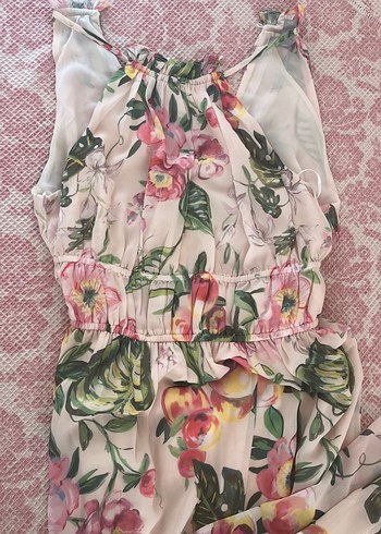 H&M Pembe Çiçekli Uzun Bohem Elbise