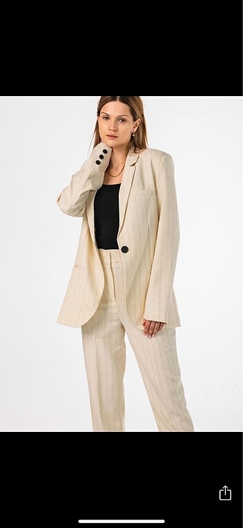l Beden ten rengi Renk Çizgili Blazer Ceket