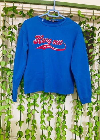 Mavi Uzun Kollu Baskılı Sweatshirt