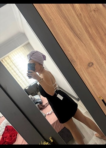 Siyah Straplez Mini Elbise - Görsel 2