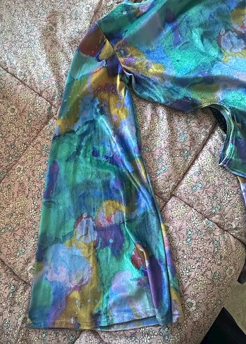 Uzun Kollu, Drapeli Çok Renkli Elbise - Görsel 2