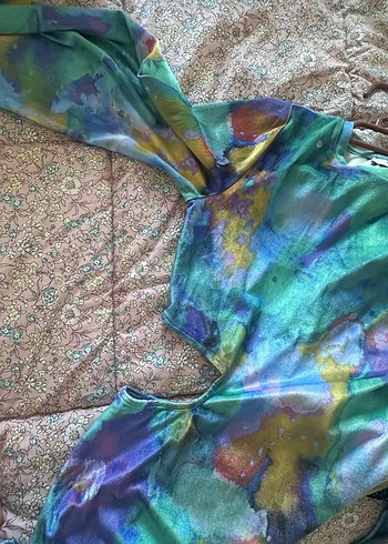 Uzun Kollu, Drapeli Çok Renkli Elbise - Görsel 3