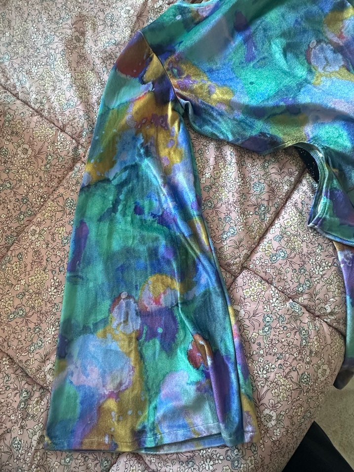 Uzun Kollu, Drapeli Çok Renkli Elbise - Görsel 2