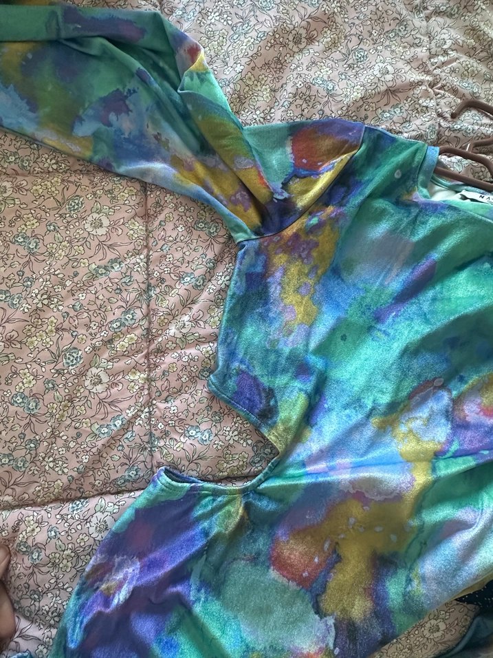 Uzun Kollu, Drapeli Çok Renkli Elbise - Görsel 3