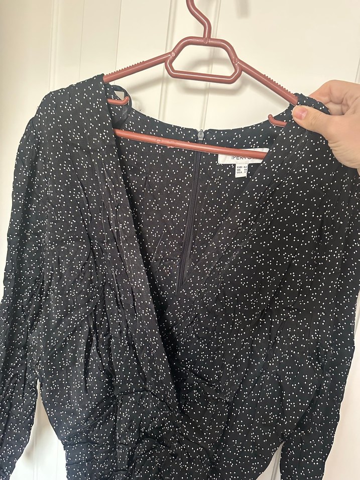 Siyah Desenli V Yakalı Elbise - Görsel 3