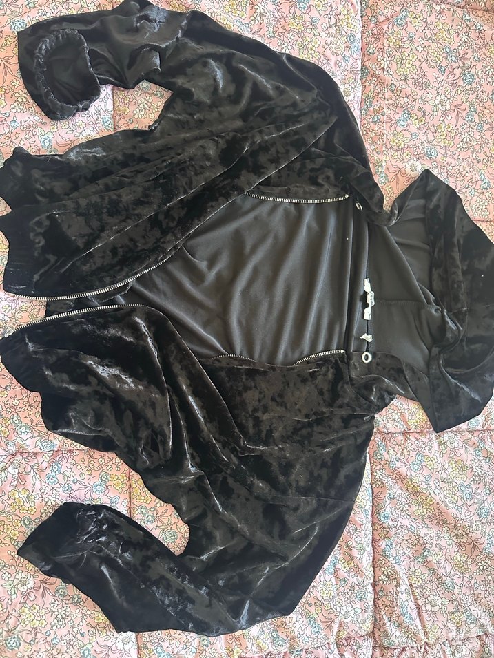 Siyah Kadife Midi Ceket - Görsel 2