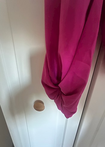 Pembe Şık Drapeli V Yaka Kadın Bluz - Görsel 3