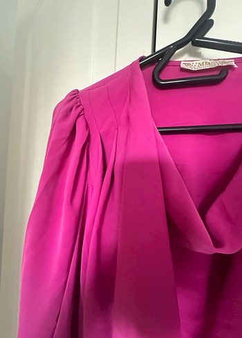 Pembe Şık Drapeli V Yaka Kadın Bluz - Görsel 2