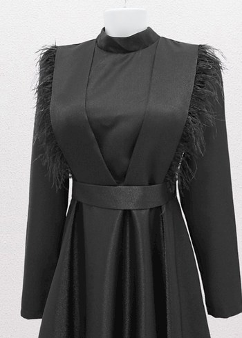 Siyah Uzun Gotik Bel Detaylı Kadın Elbise - Görsel 2