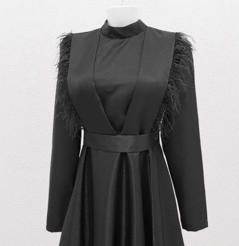 Siyah Uzun Gotik Bel Detaylı Kadın Elbise - Görsel 2