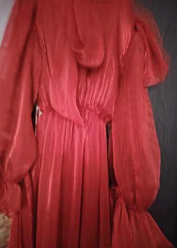 Bordo Uzun Kollu Drapeli Abiye Elbise - Görsel 4