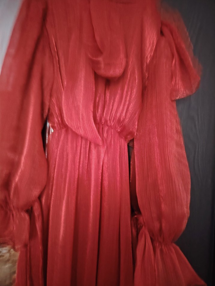 Bordo Uzun Kollu Drapeli Abiye Elbise - Görsel 4