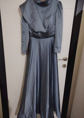 Gri Uzun Abiye Elbise Drapeli Modern - Görsel 3