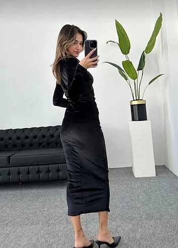 m Beden siyah Renk Kadife Elbise (S-M-L-XL mevcut)