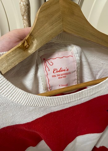 Kırmızı Beyaz Çizgili Kadın Triko Kazak - Görsel 3