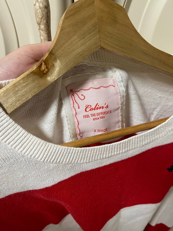 Kırmızı Beyaz Çizgili Kadın Triko Kazak - Görsel 3