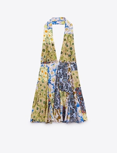 Zara Desenli Kloş Kısa Elbise