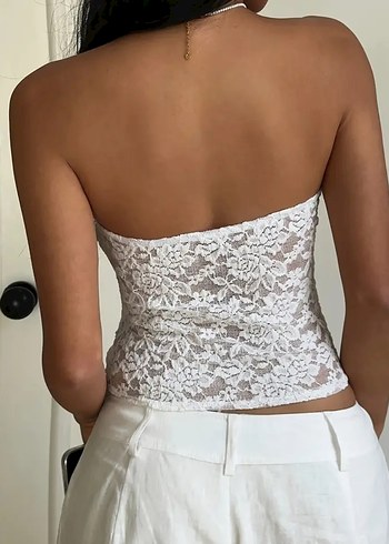 Y2K DANTETLLİ BEYAZ CROP - Görsel 3