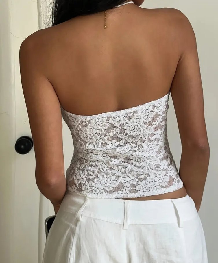 Y2K DANTETLLİ BEYAZ CROP - Görsel 3