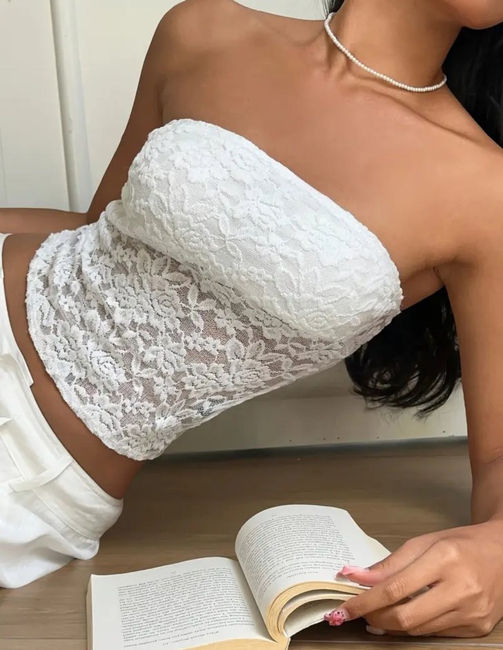 Y2K DANTETLLİ BEYAZ CROP - Görsel 2