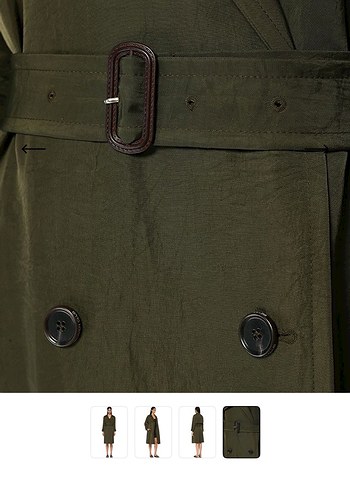 Kadın Haki Uzun Kuşaklı Trençkot - Görsel 4