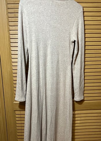 Bej Uzun Kollu Keten Kadın Elbise - Görsel 2