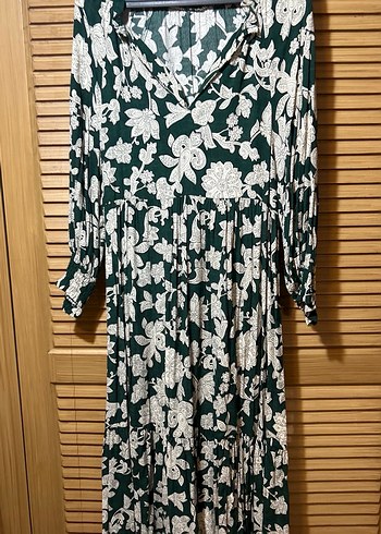 Drapeli V Yaka Uzun Salaş Kadın Elbise - Görsel 2