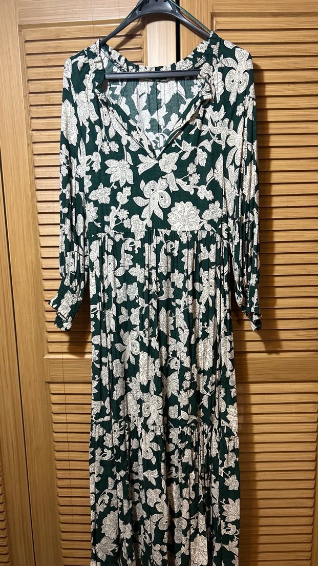 Drapeli V Yaka Uzun Salaş Kadın Elbise - Görsel 4