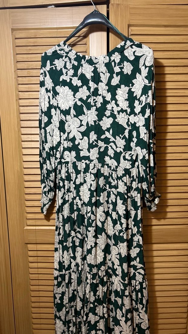 Drapeli V Yaka Uzun Salaş Kadın Elbise - Görsel 5