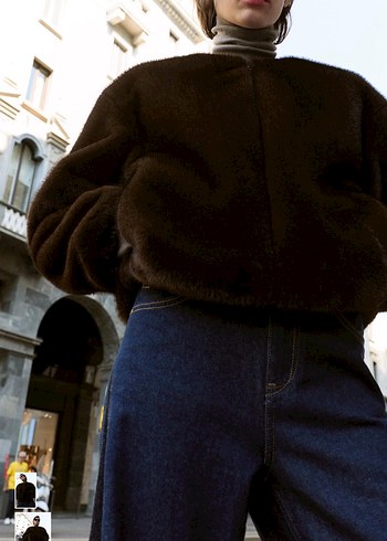 Kahverengi Tüylü Yaka Detaylı Midi Kadın Sweatshirt - Görsel 3