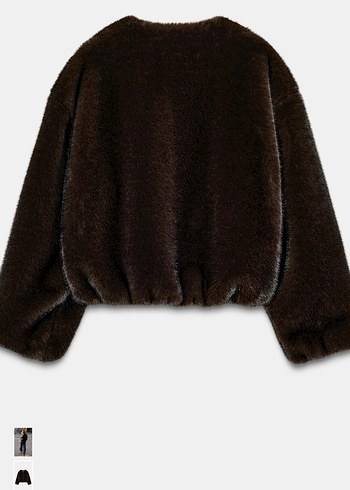 Kahverengi Tüylü Yaka Detaylı Midi Kadın Sweatshirt - Görsel 7