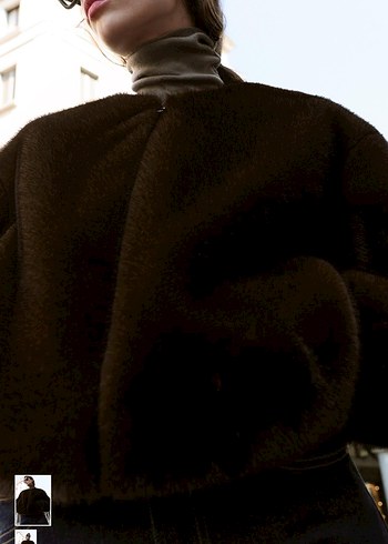 Kahverengi Tüylü Yaka Detaylı Midi Kadın Sweatshirt - Görsel 9