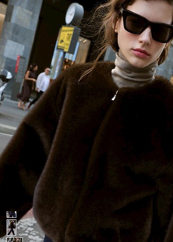 Kahverengi Tüylü Yaka Detaylı Midi Kadın Sweatshirt - Görsel 2